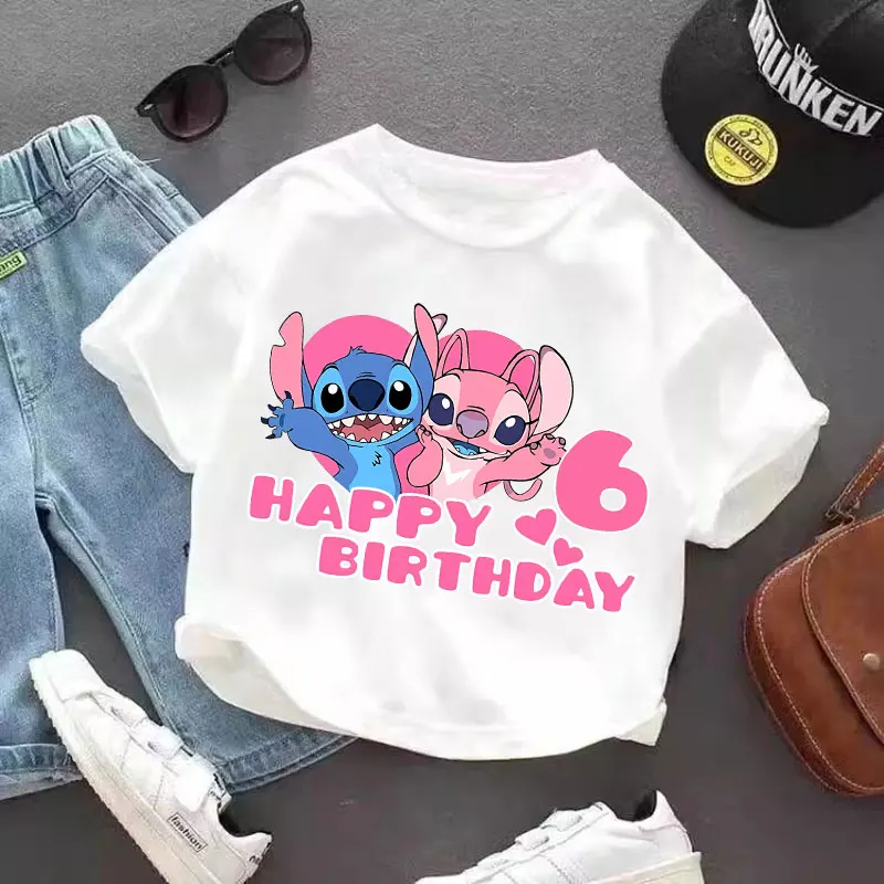 

Disney Stitch T-shirts for Children Cartoon Number Printed Short Sleeved Shirt Boys Girls Summer Fashion Top Kids Clothes Gifts