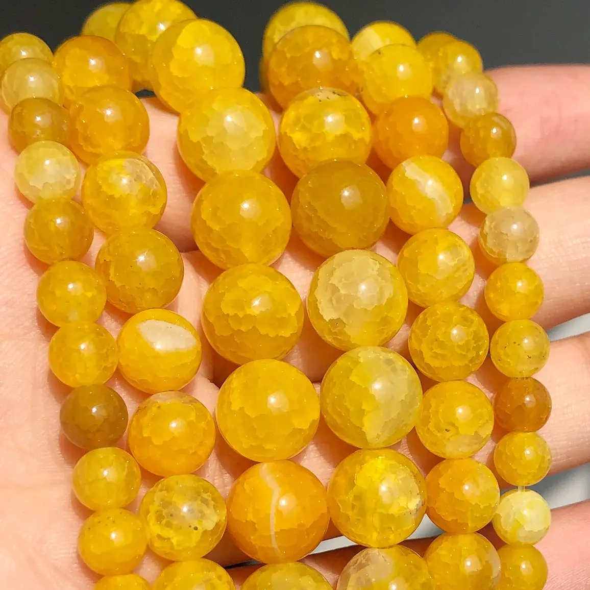 6/8/10mm Natural Yellow Snow Cracked Agate Stone Beads Round Popcorn Loose Spacer Bead For Jewelry Making Bracelet Necklace