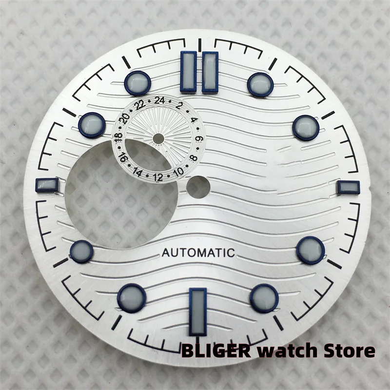 BLIGER 30.8mm Black/White/Blue Water Ripple Skeleton Dial and Hands for NH39 Movement Mechanical Watch Accessories