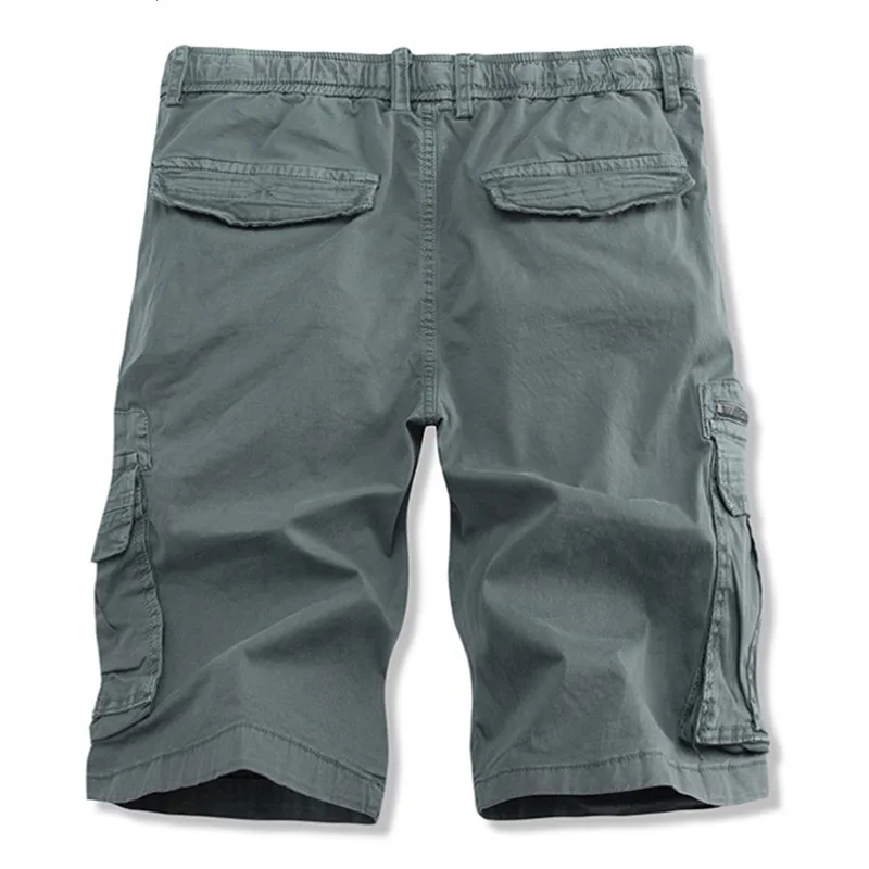 Pantalones cortos de algodón para hombre, Shorts informales rectos con múltiples bolsillos, holgados, a la moda, Color sólido, hasta la rodilla,