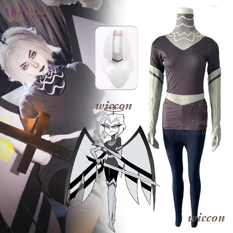 NinoNiko/ Hazzbin Lute peluca Ángel Lute Cosplay disfraz Hotel Adam Cosplay peluca Halo Halloween Carnaval Color plata Cosplay