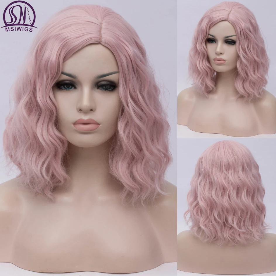 MSIWIGS Woman Green Wigs Short Curly Heat Resistant Synthetic Pink Blue Red Hair For Black White Women Cosplay Lolita Bob Wigs