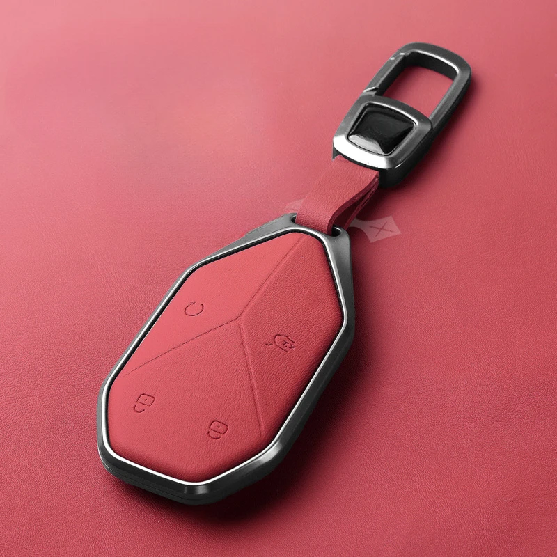 Suitable For BYD Leopard 5 2023 Aluminum Alloy + Leather Car Remote Key Case Cover Anti Scratch and Wear-resistant