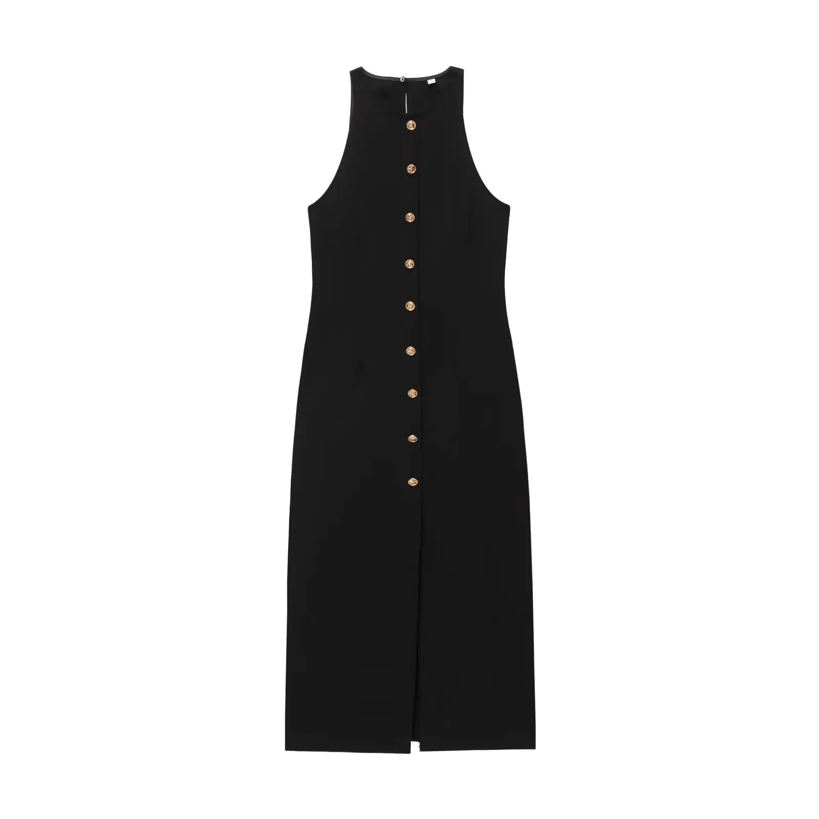 Frauen Neue Sommer Kleid Gold Button Up Ärmelloses Midi Kleid Frauen Kleidung Schlank Mode Elegante Temperament Abendkleid