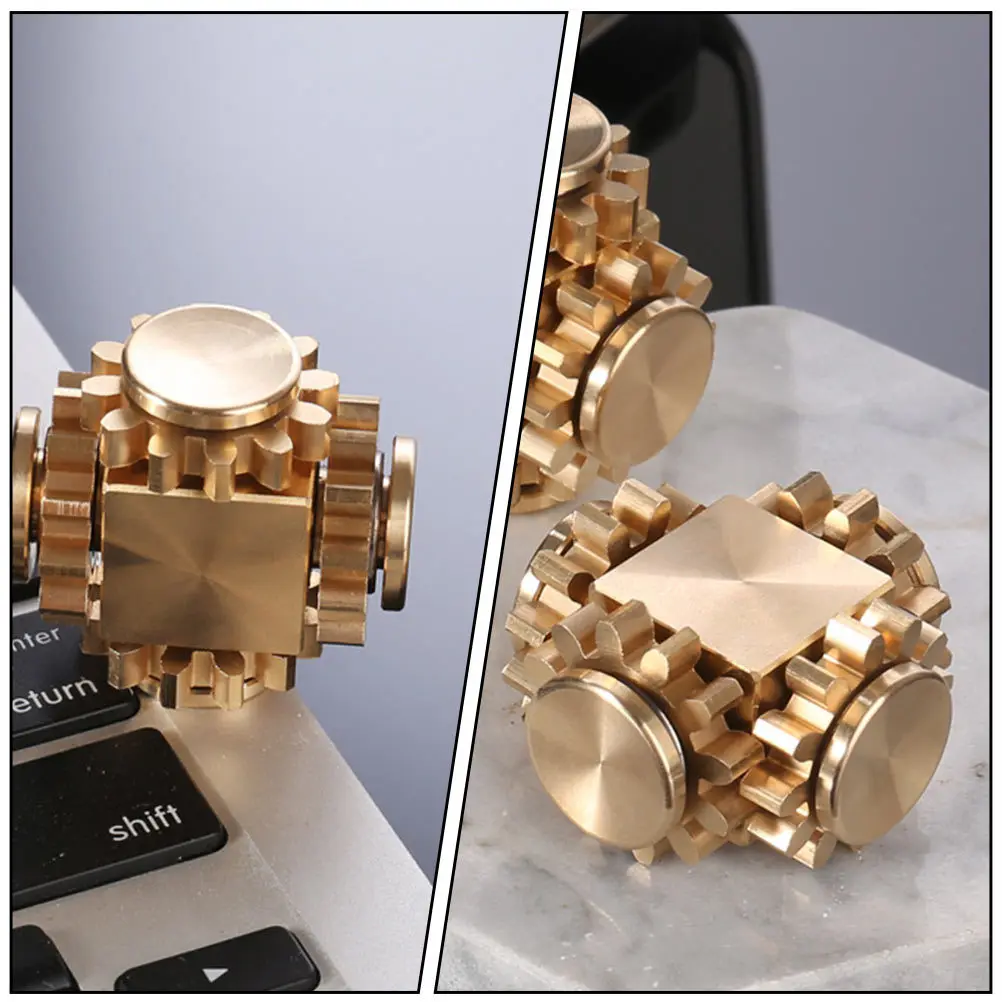 1pc Brass Gear Gyro Mini Decompression Plaything For Kids Adults Portable Fingertip Stress Relief Cube Game Hobby