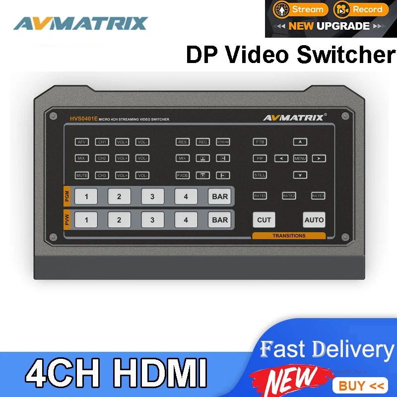 

AVmatrix HVS0401E Video Switcher Mixer 4 Channel SDI HDMI-compatible Inputs 2 Channel PGM Output For Live Streaming Recording