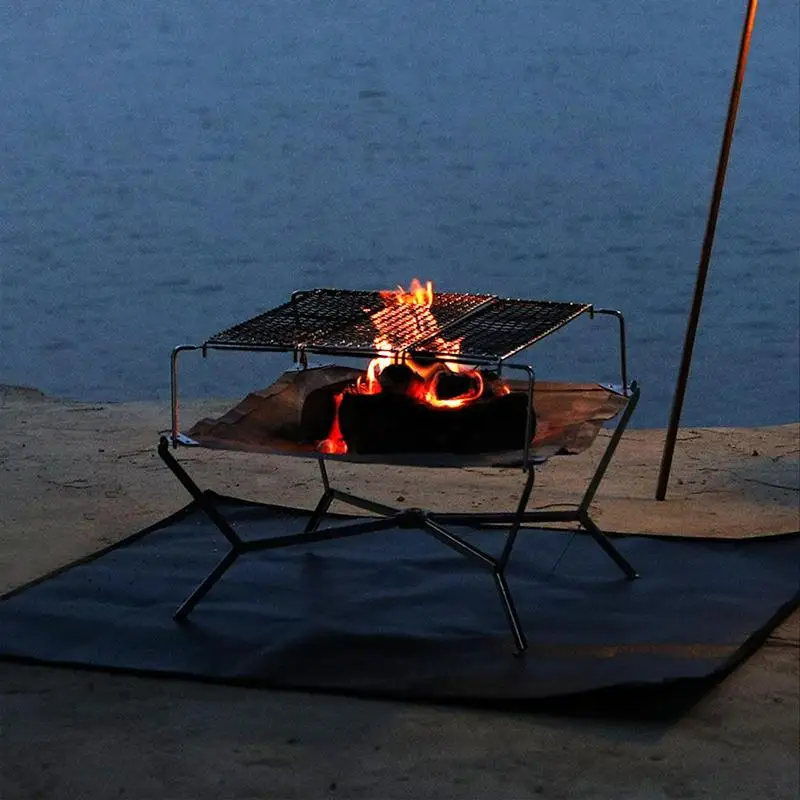 

Multifunction Folding Campfire Grill Stand Tourism Portable Camping Grill Grate Outdoor Cookware BBQ Rack Wood Gas Stove Bracket