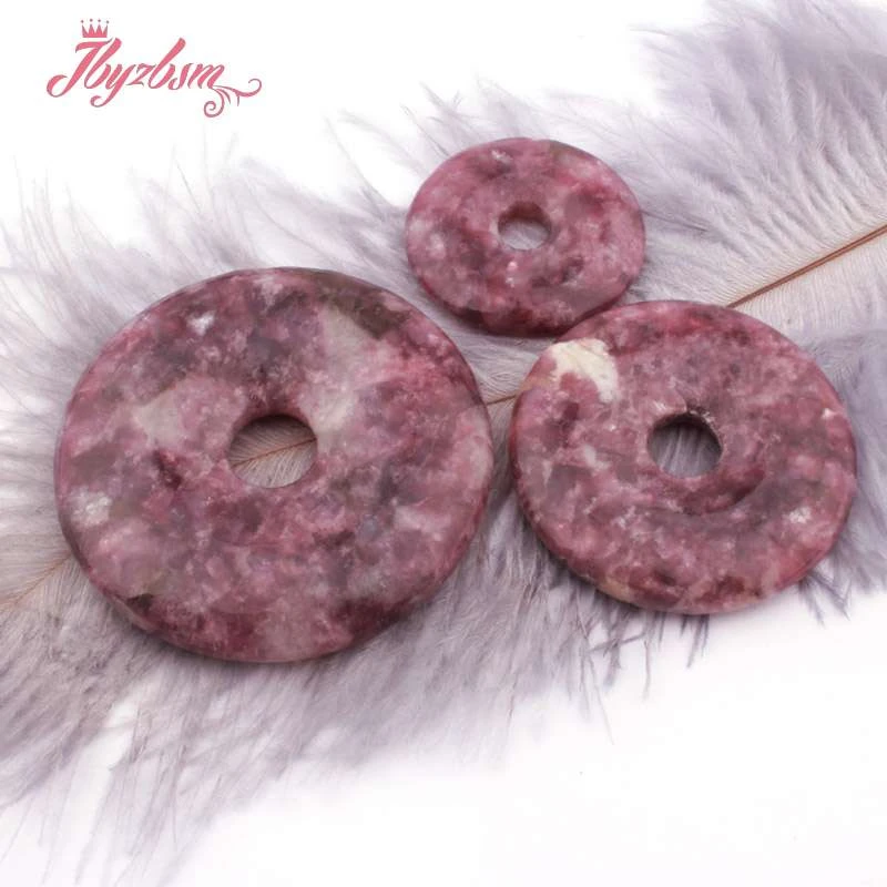 30,40,50mm Donut Rings Lepidolite Purple Natural Stone Beads For DIY Necklace Bracelet Pendant Jewelry Components Making 1 Pcs