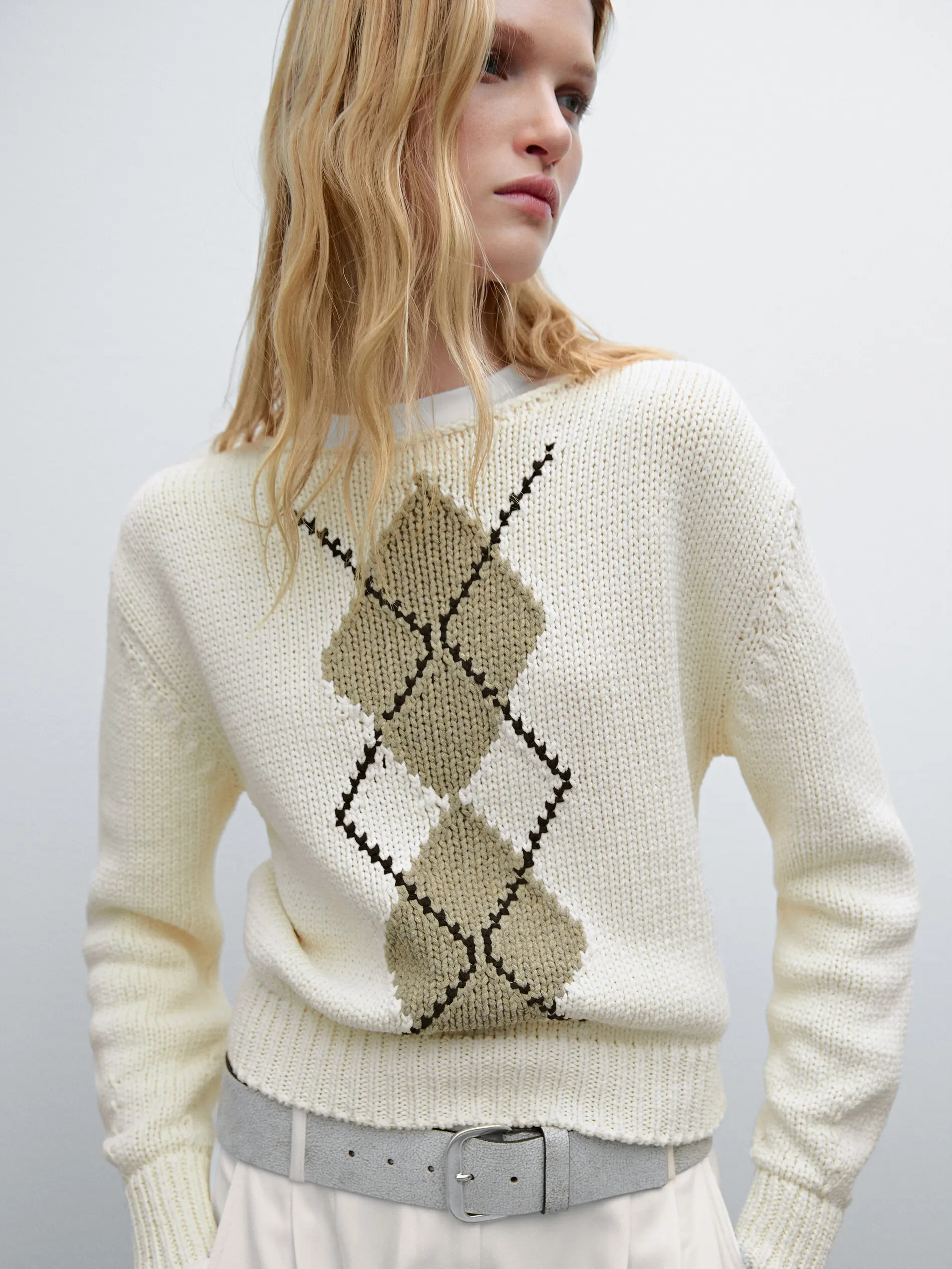 Ethereal MD 2025 massidutti spring new style of Casual diamond-patterned short round-neck sweater