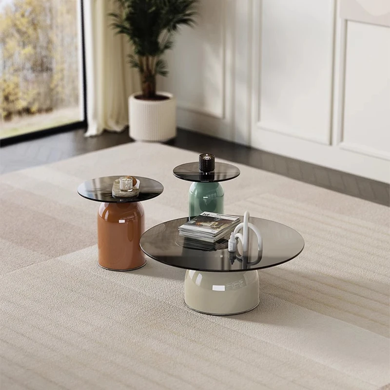 

Round glass coffee table combination simple modern light luxury living room small apartment home designer new model