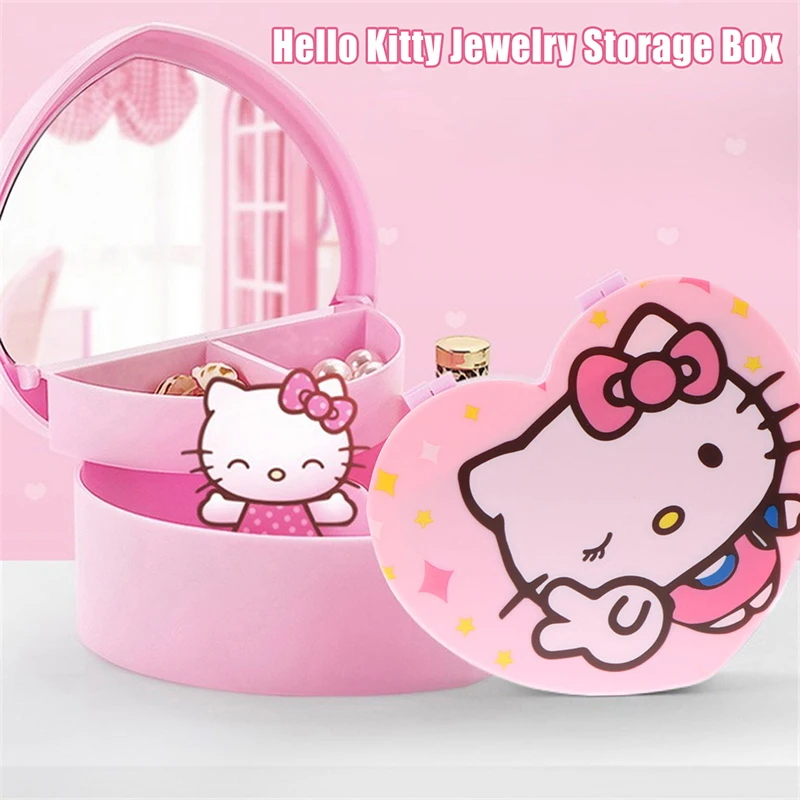 

Kawaii Hello Kitty коробка для хранения Sanrio KT кот спальня настольное зеркало симпатичная Женская фотография косметическая коробка-Органайзер