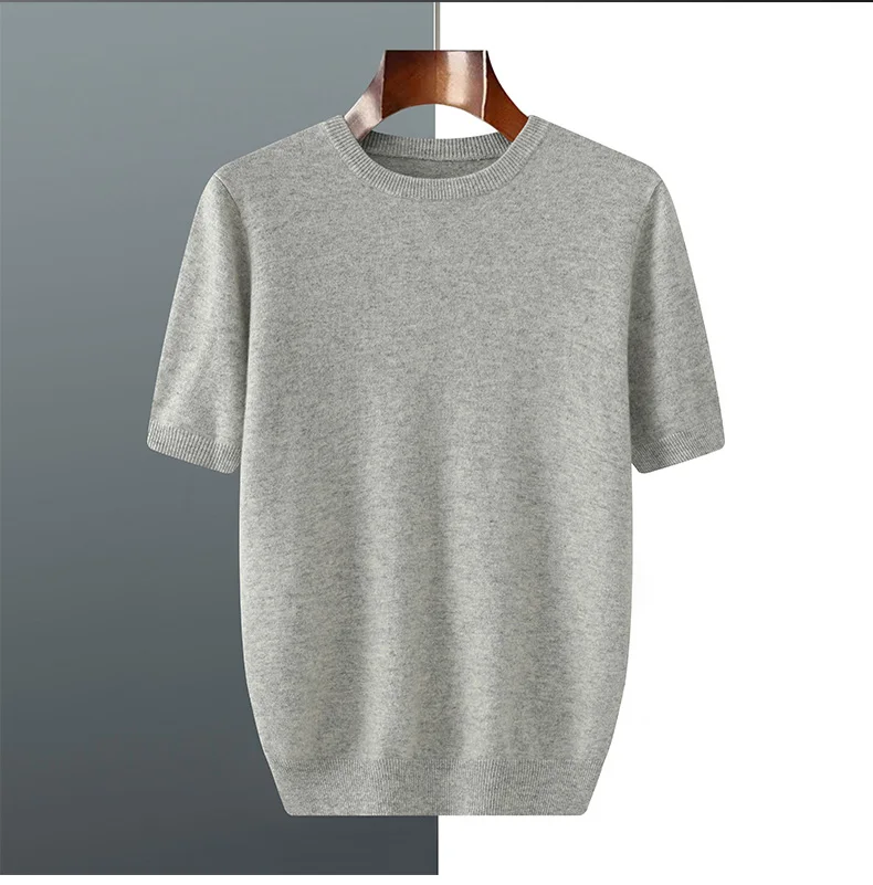 2026 Frühjahr/Sommer Neu Rundhals Herren Kurzarm Einfarbiges Strickshirt Mode T-Shirt Wolle Kurzarm Große Locker Sitzende Passform – Detail 17