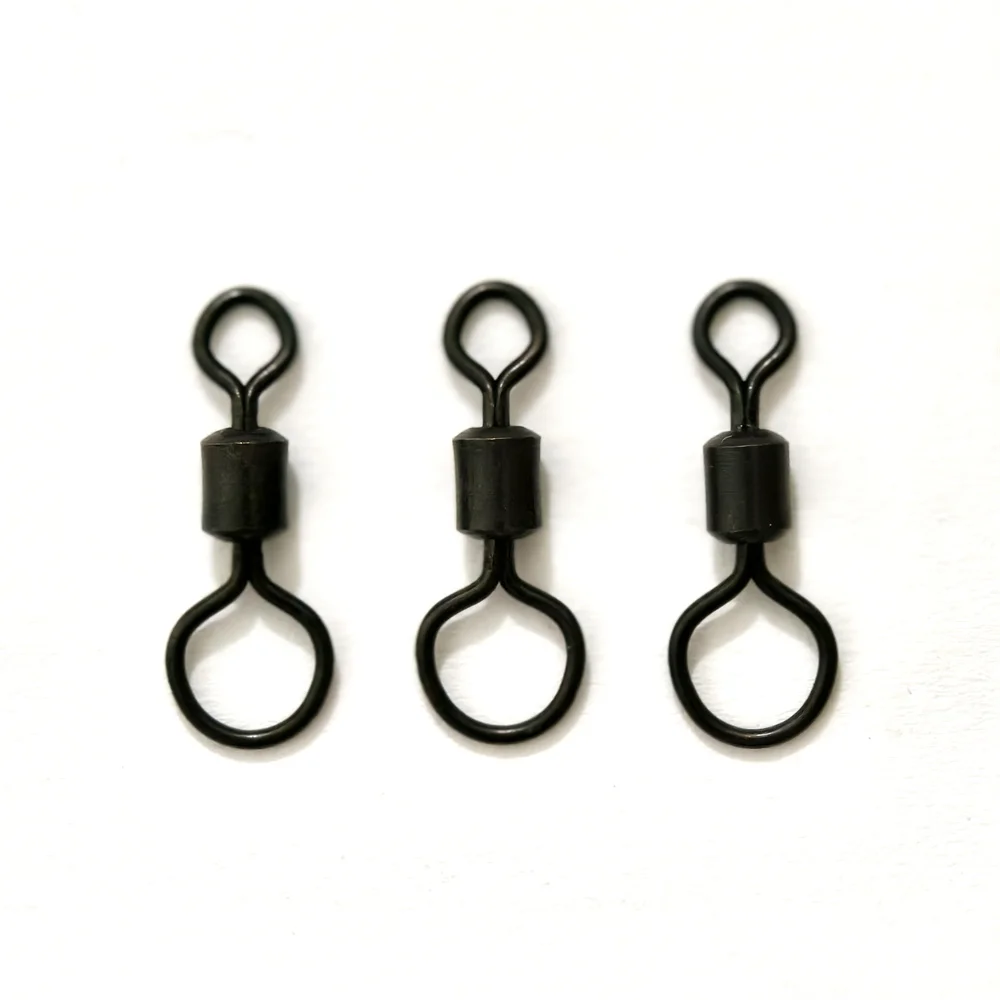 50Pcs Carp Fishing Accessories Rolling Solid Swivels Big Eye Swivels Chod Matt Black Quick Change Swivel Snap Hooks Link Swivels