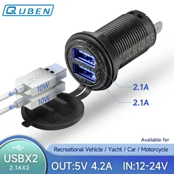 Carregador de carro USB para celular automotivo, soquete de cobre puro, rápido e estável, 2 portas, entrada 5V, 4.2A, 12V