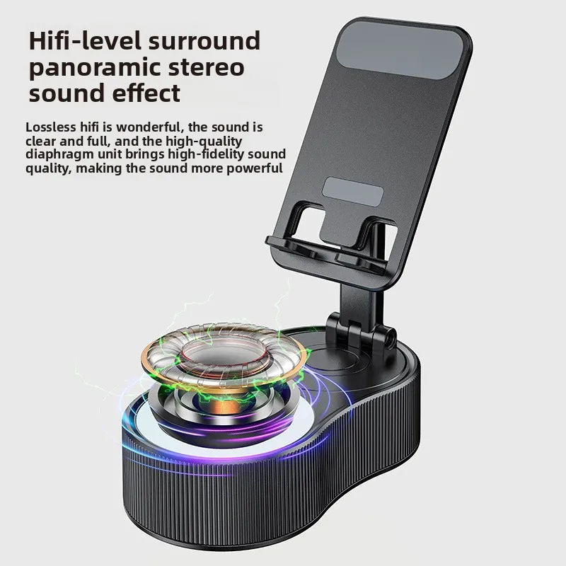 

Мини-колонка Bluetooth со светодиодной подсветкой, вращением на 360°, подставкой для телефона и встроенным повербанком