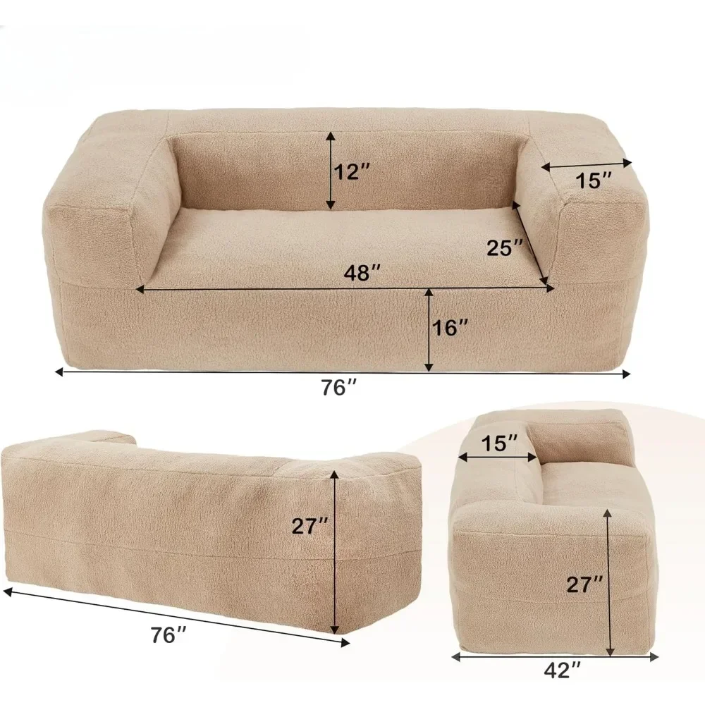 Sitzsack-Stuhl-Sofa, Ultra-Sojasack-Sofa, mit Memory-Schaum gepolstertes Zweisitzersofa mit weichem Sherpa-Teddybärbezug und breiten Armlehnen