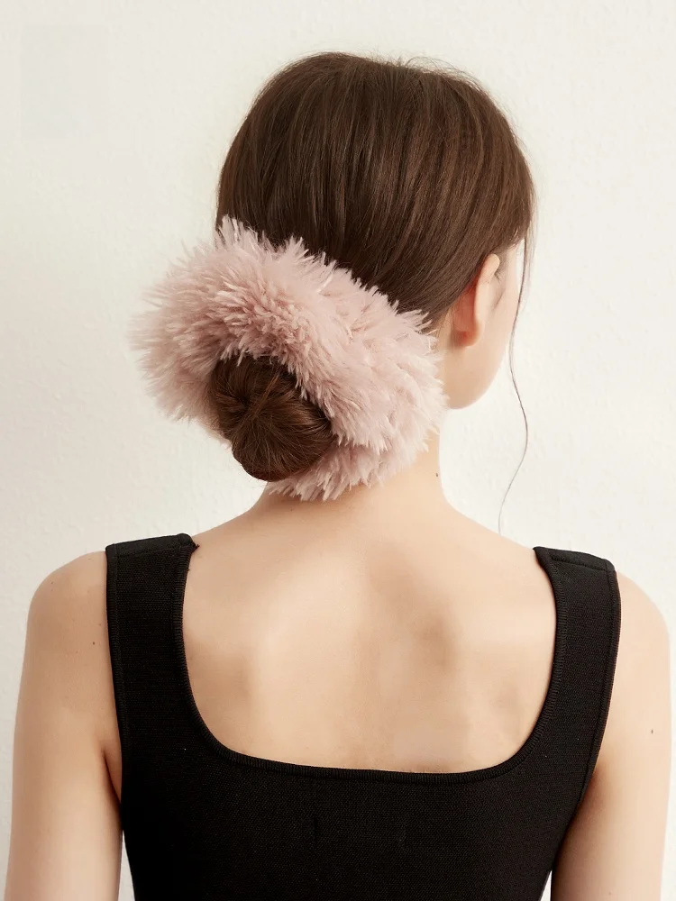 dainei-毛皮のようなヘアゴム-レディース-秋冬-プラッシュヘアバンド-スイートスタイル-丸型ヘアアクセサリー-お団子ヘアやポニーテール用
