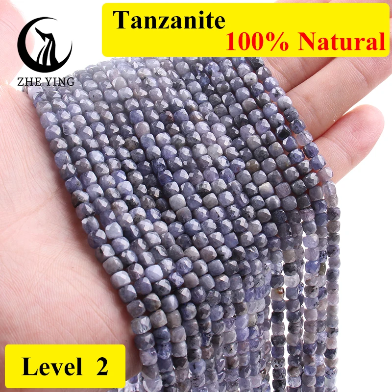 Zhe Ying 4x4mm Sqaure Natural Gemstone Beads Faceted Loose Tanzanite Labradorite Beads for Jewelry Making Diy Accessories 15''