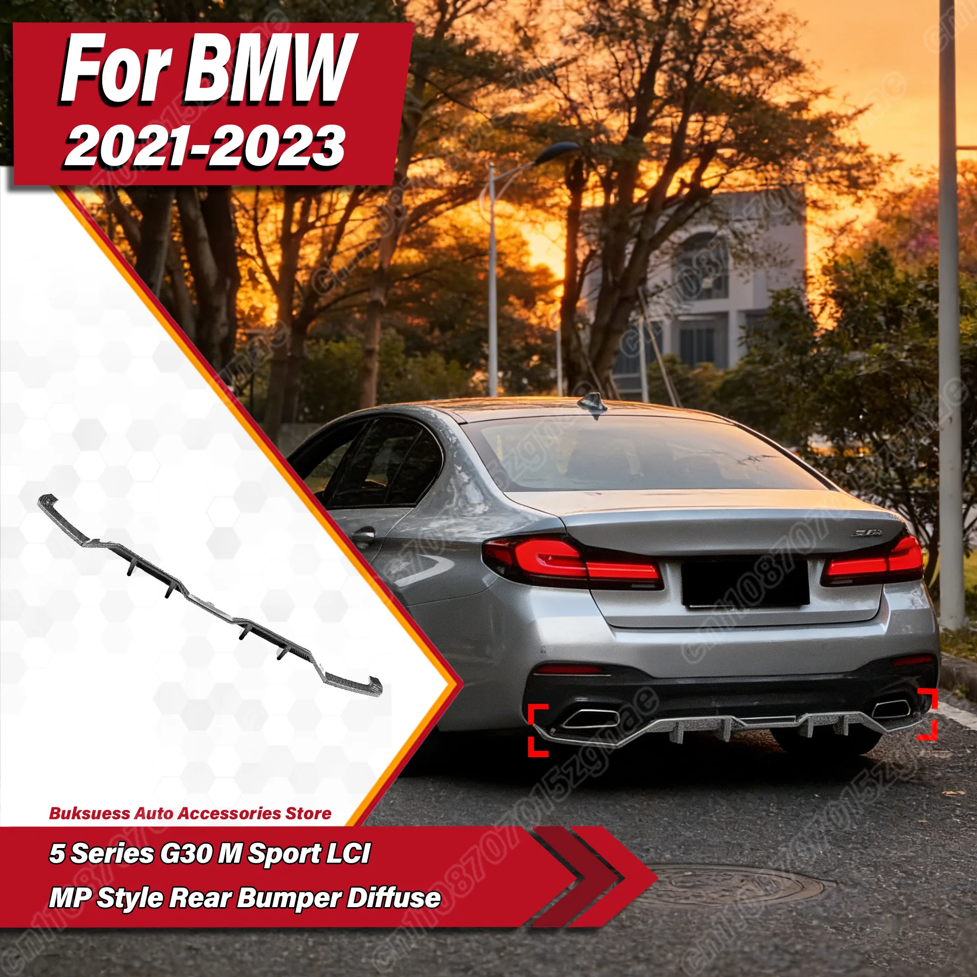

Для BMW 5 серии G30 M Sport LCI 2021 2022 2023, автоматический задний бампер, MP-стиль, диффузор, разделитель губ, декор для тела, комплект модификации