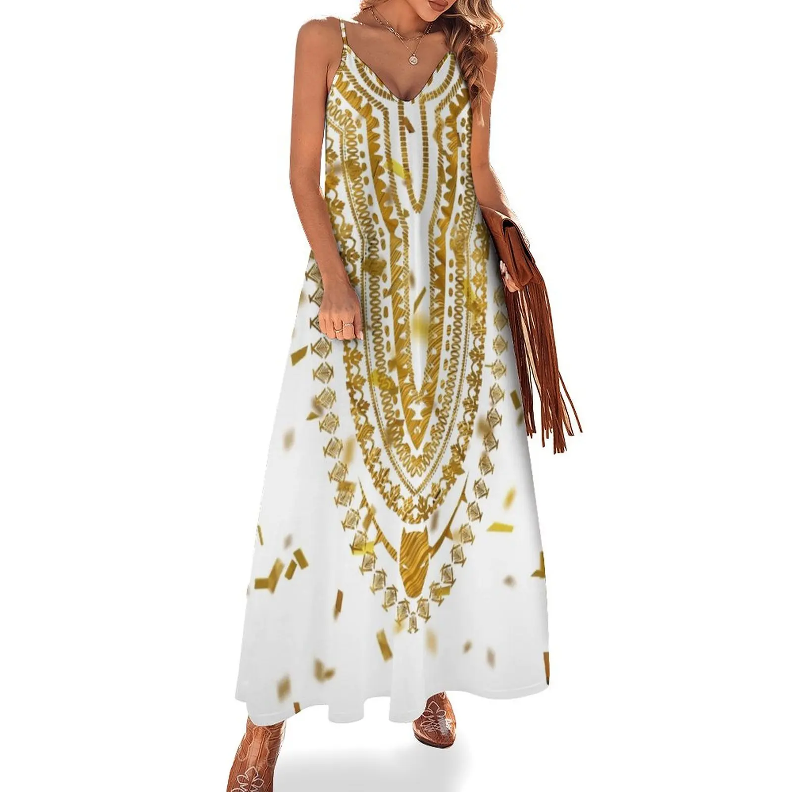 

DASHIKI WAKANDAN GOLD Sleeveless Dress Women's summer dress summer dress daily women evening