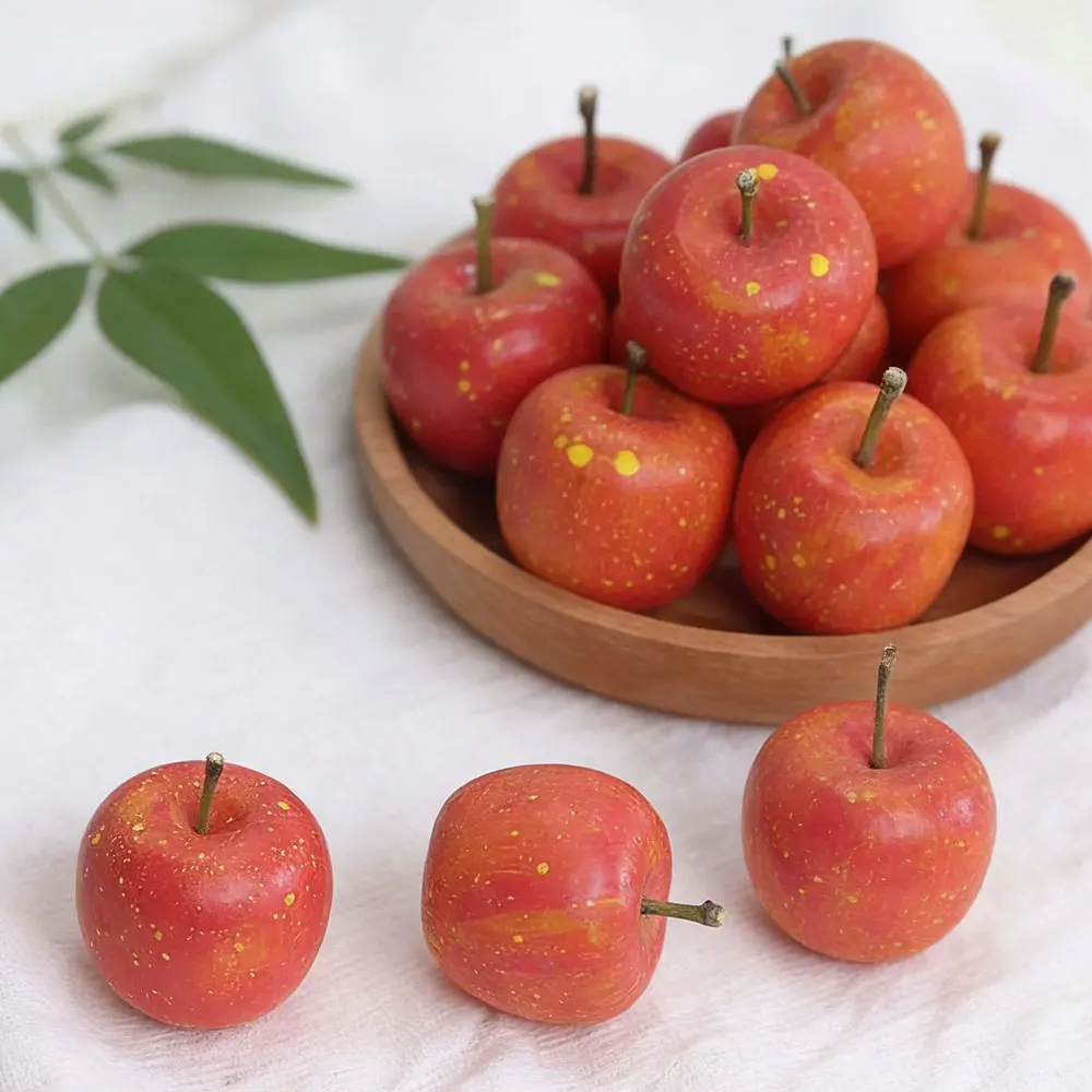 Hand‑Carved Mini Wooden Apple Pear Figurine Handmade Fruit Ornament Fruit Statue Desktop Home Decor Simulation Fruit Gift