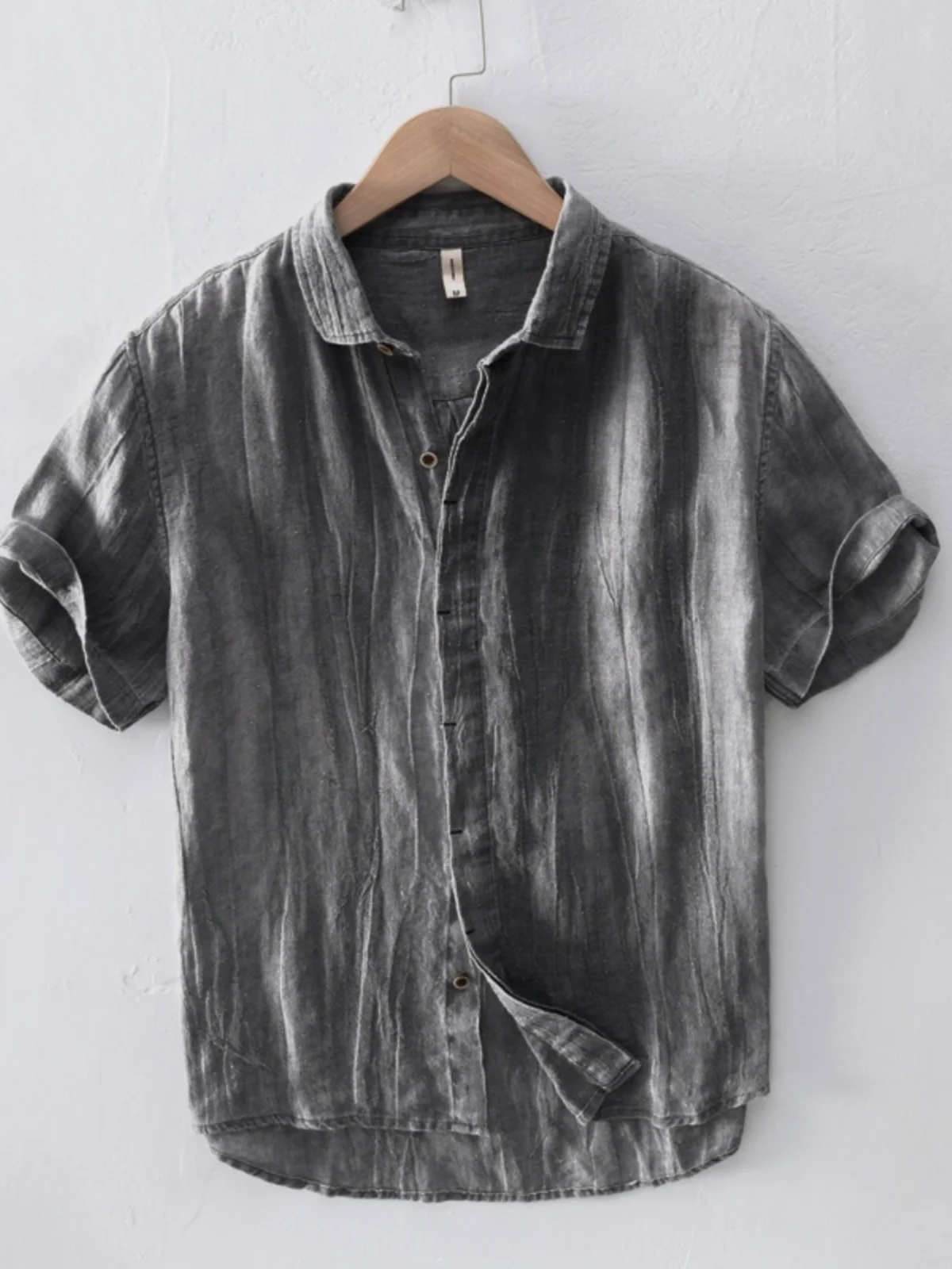 

Retro Japanese Style Pleated Short Sleeve Linen Shirt Men's Summer Casual Loose Cotton Linen Half Sleeve Shirt Breathable