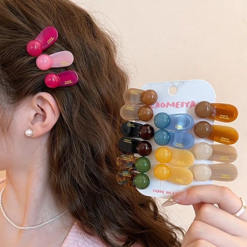 

2Pcs 3.5cm Mini Hair Clips Acetate Crabs Claw for Girls Cute Ball Hairclips Women Forehead Bangs Duckbill Korean Accessories