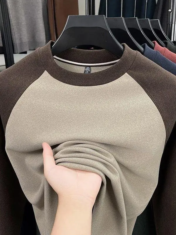 

Утепленная двусторонняя бархатная футболка с высоким воротом, повседневная свободная кофта с длинным рукавом, осенне-зимний теплый топ с цветными блоками, универсальный дизайн