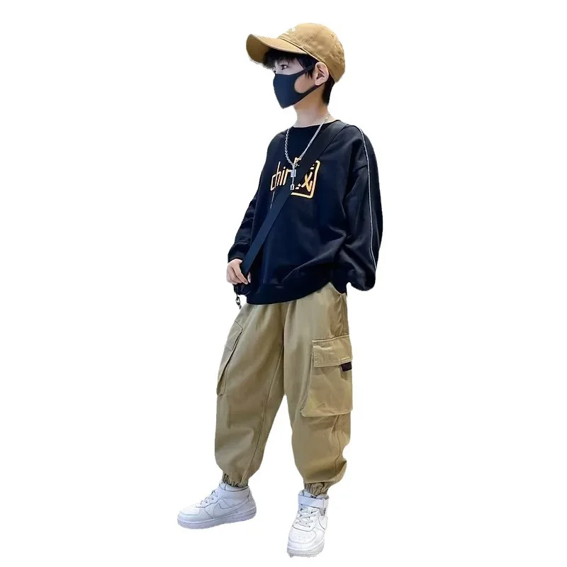 ربيع الخريف الاطفال ملابس المراهقين الفتيان السراويل الأطفال حجم كبير Sweatpants غير رسمية الفتيان الكورية جيوب الموضة السراويل الصلبة