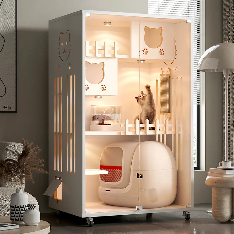 

Professional factory stable wooden pet cat house light indoor luxury cat villa