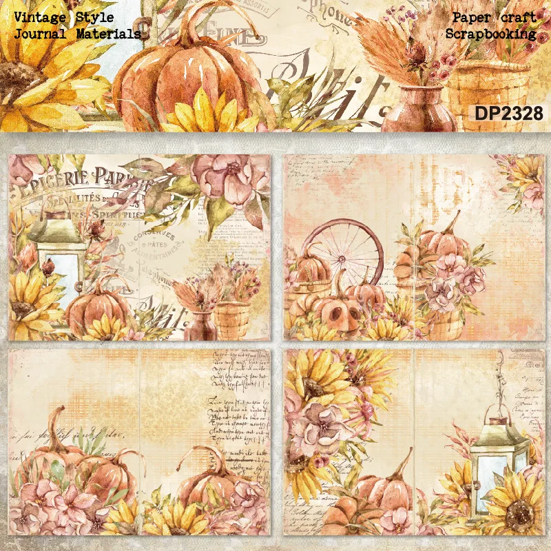 KLJUYP 8sheets A5 size Vintage Style autumn harvest Scrapbooking patterned paper Fancy Card Pack Light weight Craft Paper Ca