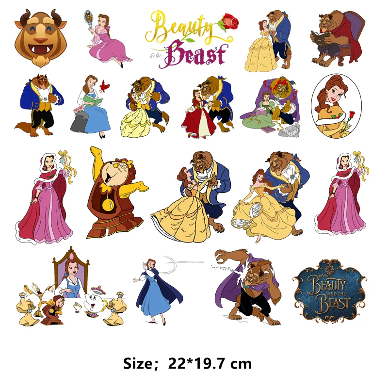 Disney cartoon BEAUT AND THE BEAST self-adhesive thermoadhesive patches Girls\' DIY Sewing vinyl stickers iron on transfer