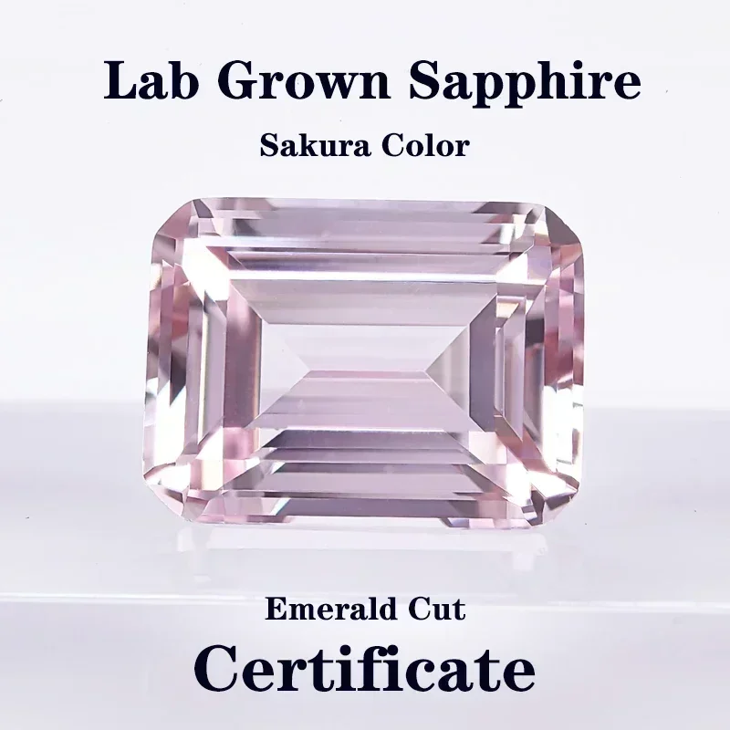 

Lab Grown Sapphire Emerald Cut Sakura Color Charms Gemstone DIY Ring Necklace Earrings Materials with Certificate