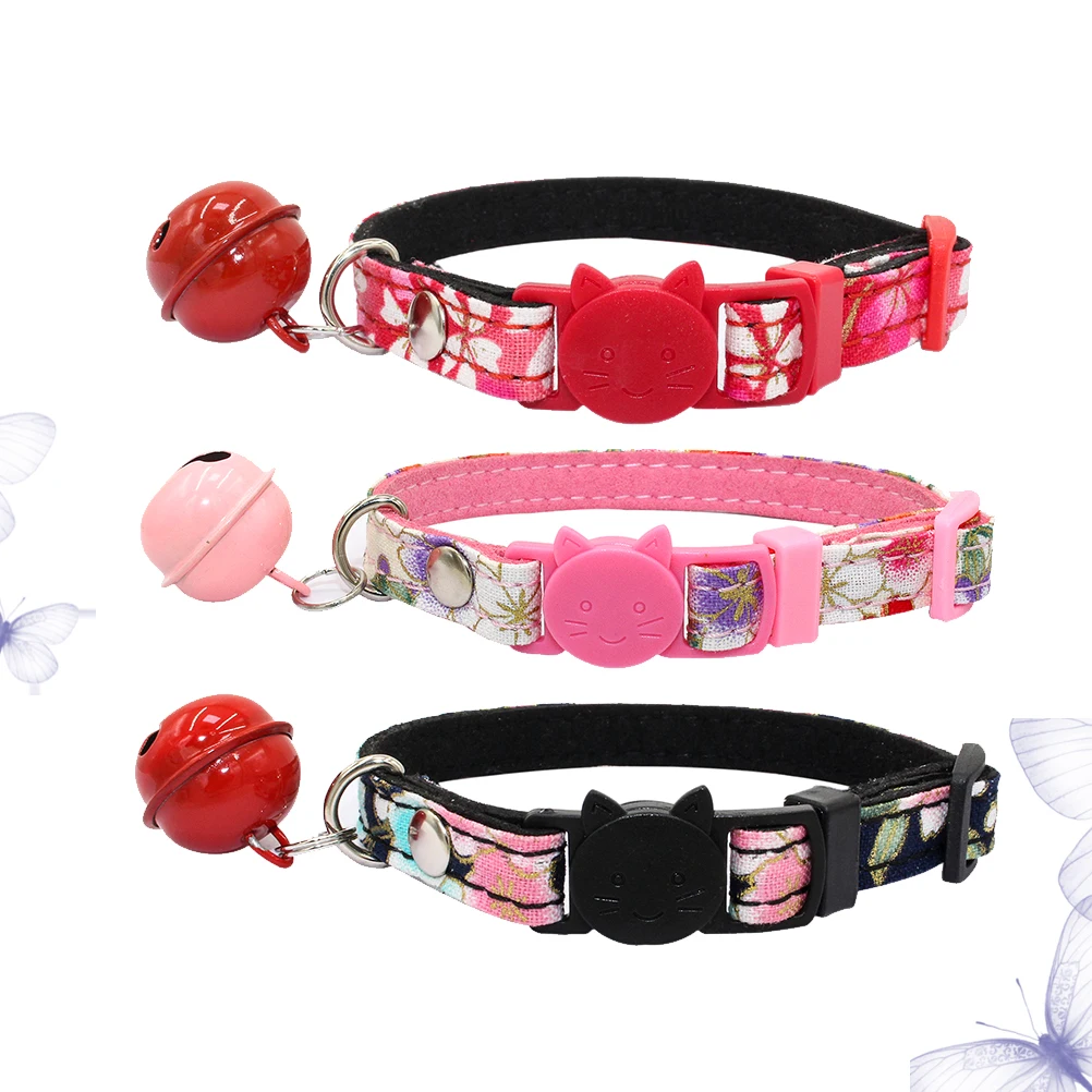 

3 pcs Cat Head Safety Buckle Collar Adjustable Belt Printed Dog Japanese Style Fashion Necklace Pet Bright Color