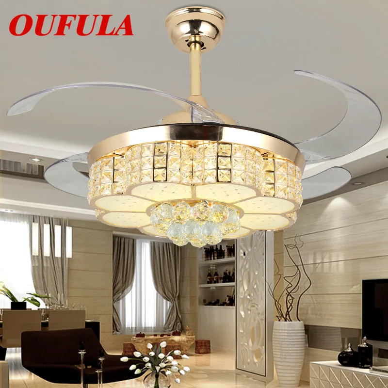 

APRIL Modern Ceiling Fan Lights With Crystal Invisible Fan Blade Remote Control Decorative For Home Living Room Bedroom