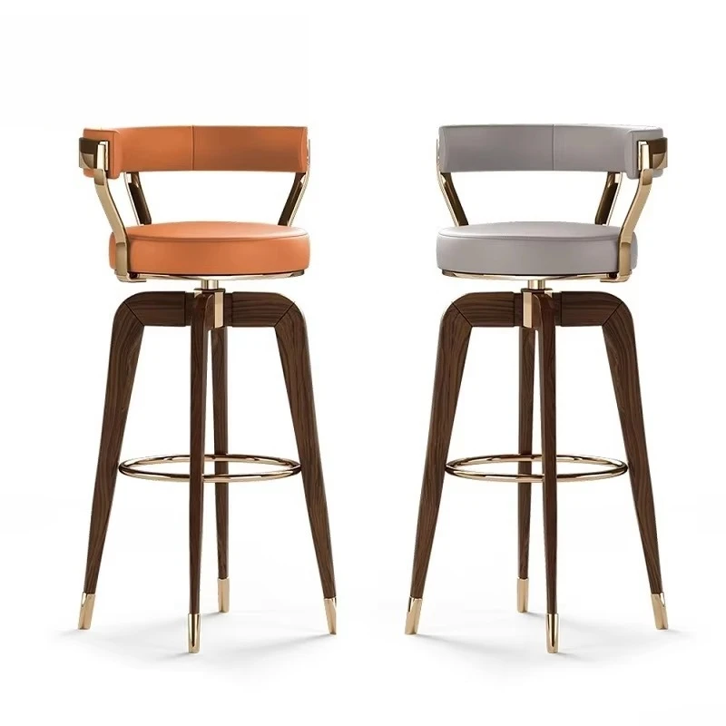 Light Luxury American Bar Chair High-End Solid Wood Front Desk Stool for Coffee Shop Can Rotate for Island Table
