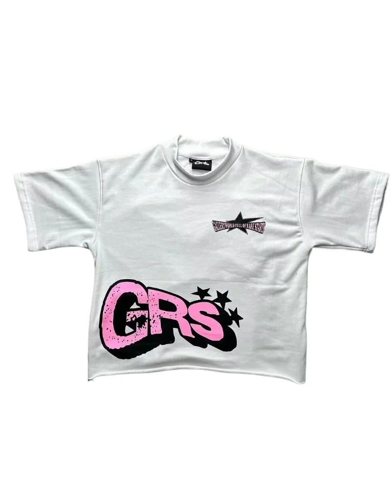 

Y2K Модная футболка Kawaii Новая Harajuku с коротким рукавом GRS Мужчины Женщины Высокое качество из чистого хлопка Футболка с круглым вырезом Верхняя женская одежда