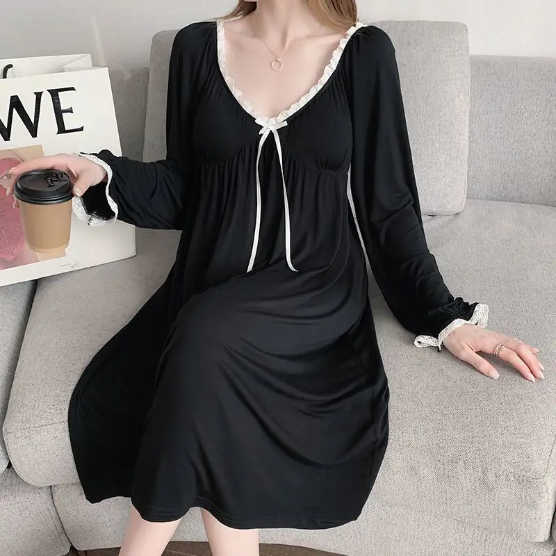 Plus Size 5XL 150kg  Pijamas Set for Women Solid Color Sleepwear Female Autumn Long Sleeve Night grown O Neck Long Night dress