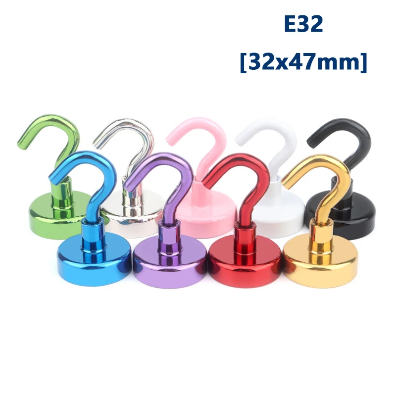 32x47mm Metal Strong Magnetic Hooks Wall-mounted Heavy Duty Magnet Hook Key Coat Hanging Hanger Home Kitchen Bathroom Storage