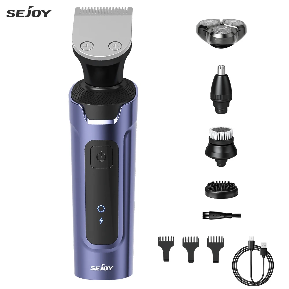 

5 in 1 Professional Electric Hair Clipper Machine Rechargeable Cordless Rotary Shavers Ear Nose Hair Trimmer for Men Purple