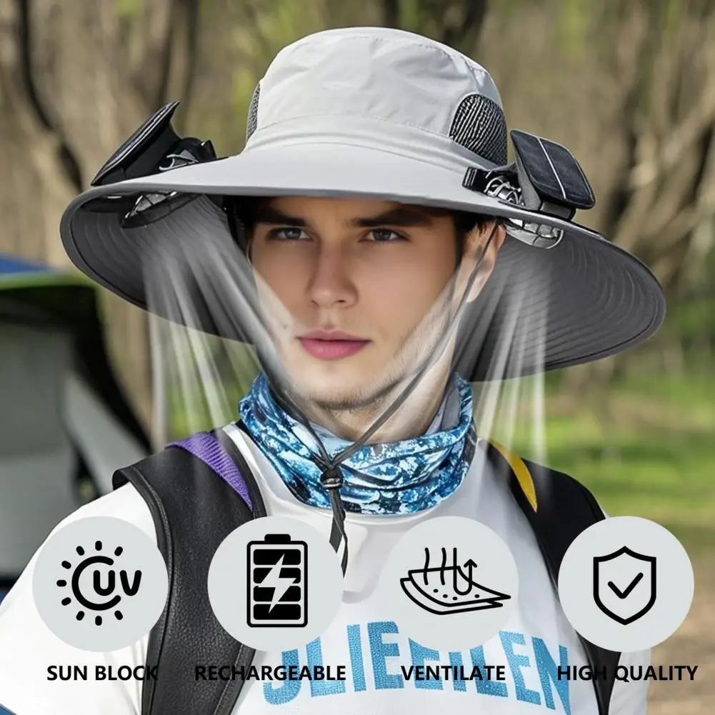 

Solar Fan Hat Sun Hat with Fan Solar-powered Wide Brim Outdoor Hat with Built-in Fan for Fishing Hiking Gardening Dual Power