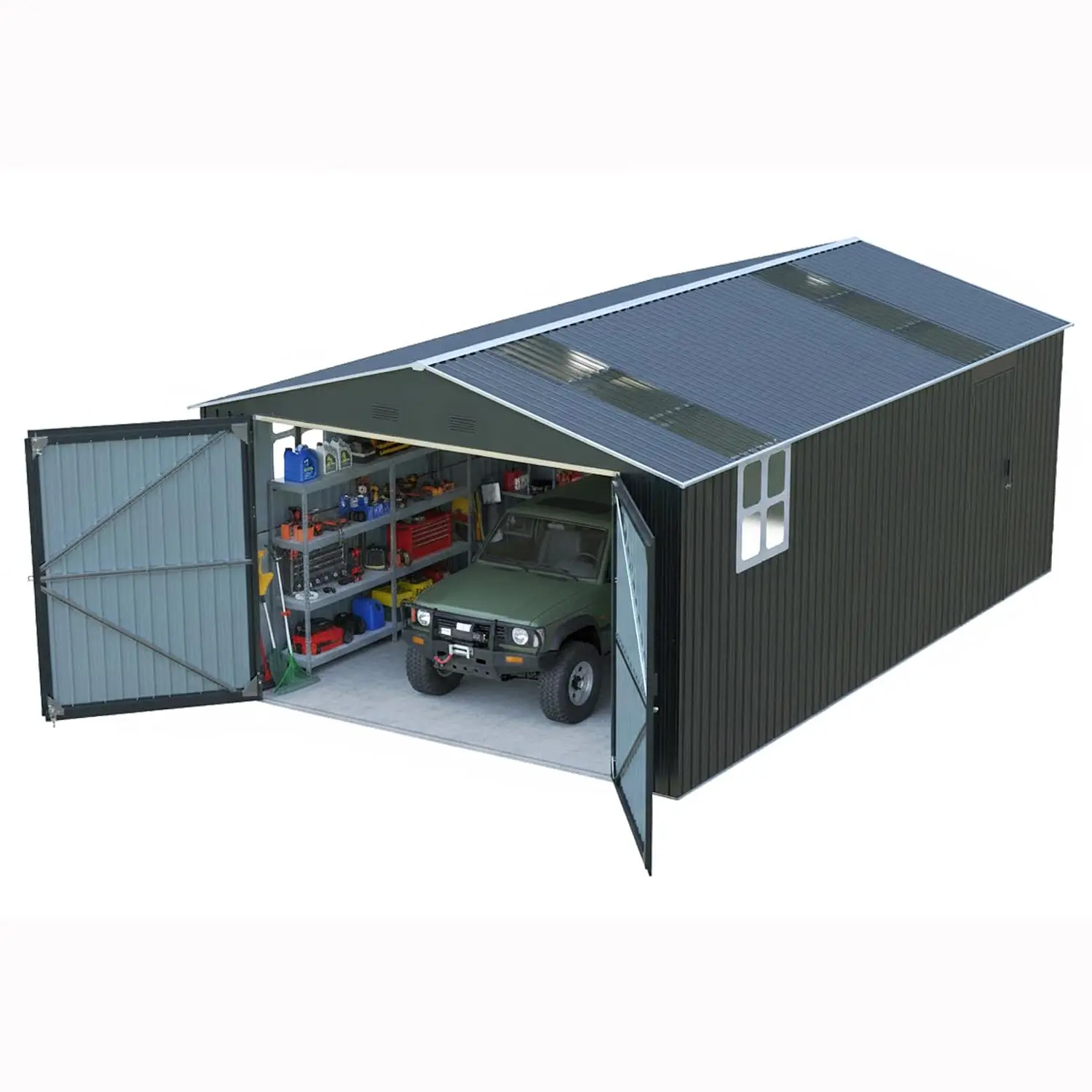 Large 13x20ft Outdoor Metal Storage Shed with 2 Doors & Windows, Heavy Duty, Customized
