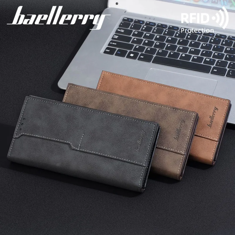 Baellerry Luxury Long Design PU Leather Men's Wallets Purses Male Zipper Wallet Clutch Bag Multi-Slot Card Holder for Man