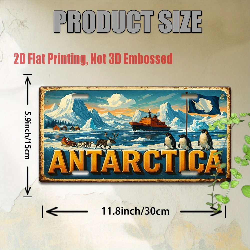 2D Flat, 2D Flat Print, 1pc Antarctic Expedition Landscape Metal Sign, Decorative Plaque and Sign 30.48x15.24 cm, Vintage Alumin