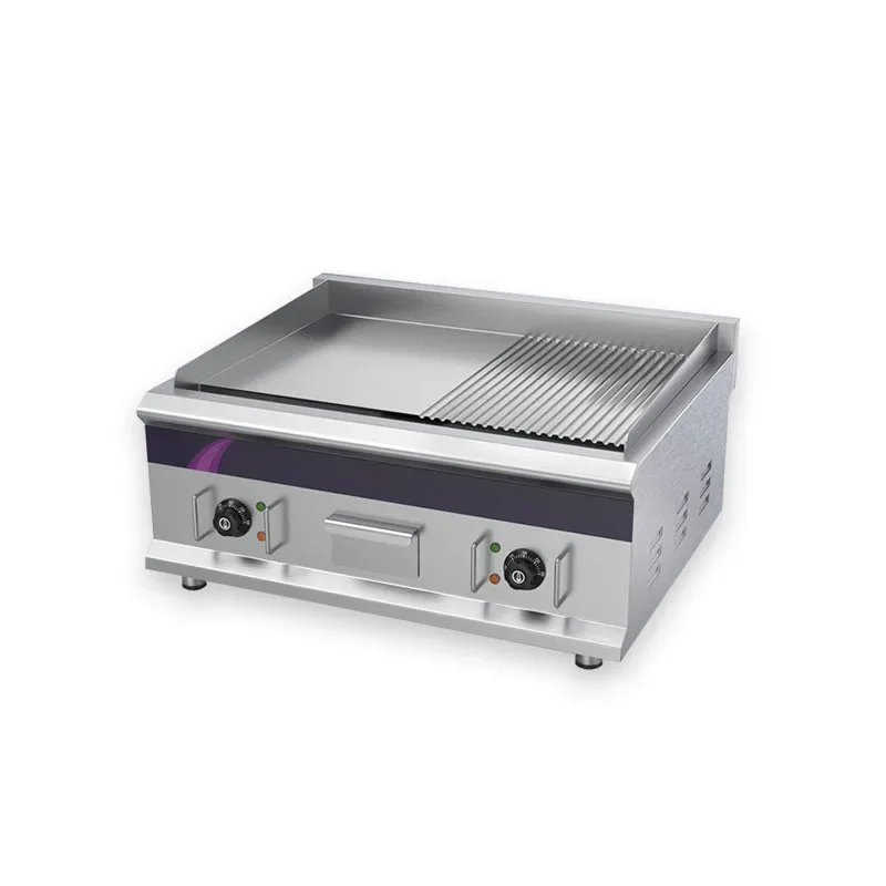 Commercial Half Flat Half Grooved Electric Griddle Countertop Electric Teppanyaki Steak & Pancake Frying Equipment