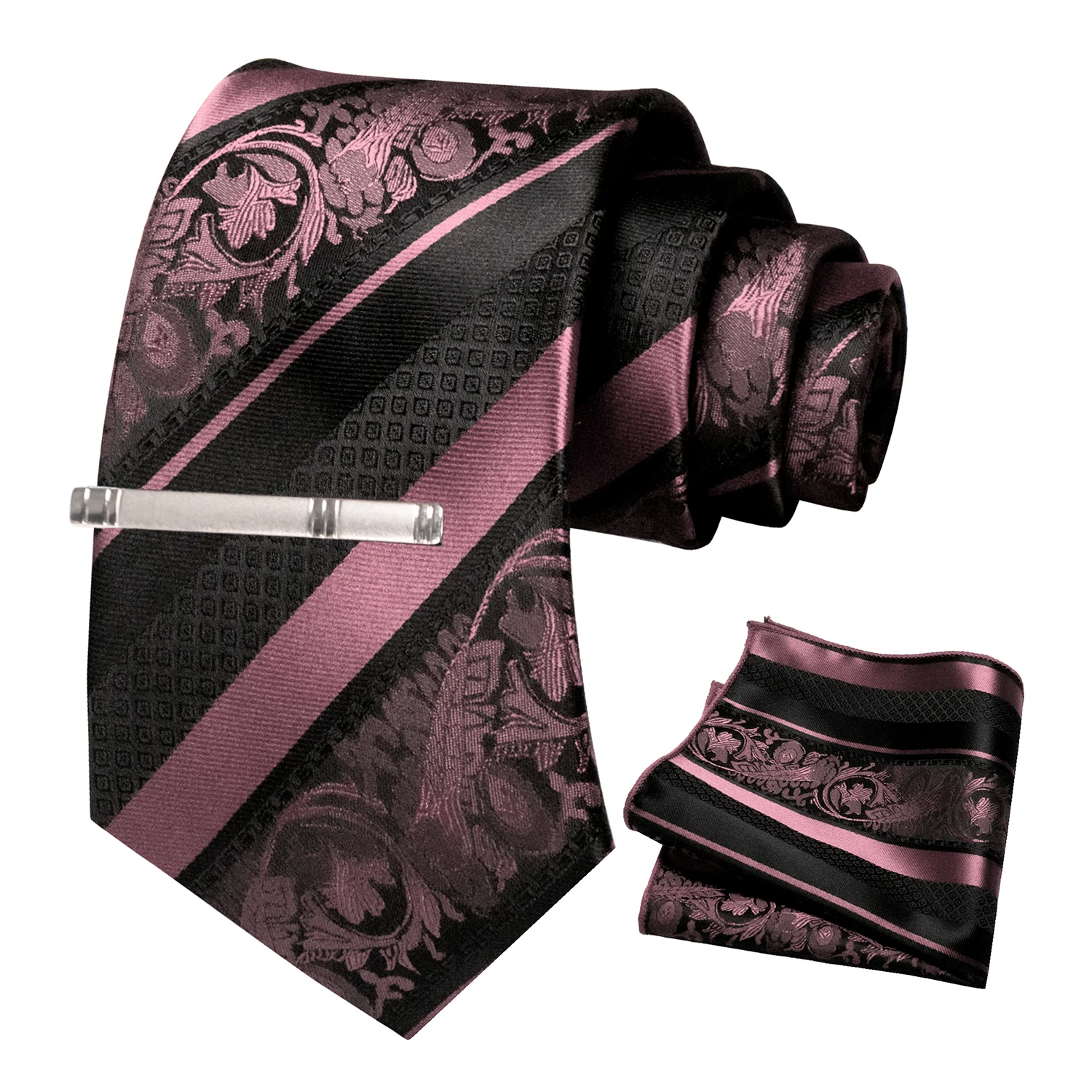 Klassische Herren-Krawatte mit Blumenmuster, 8 cm, Seidenkrawatten-Set, Einstecktuch, Krawattenklammer, Business-Anzubehör, Bräutigam-Hochzeitskrawatte – Detail 26
