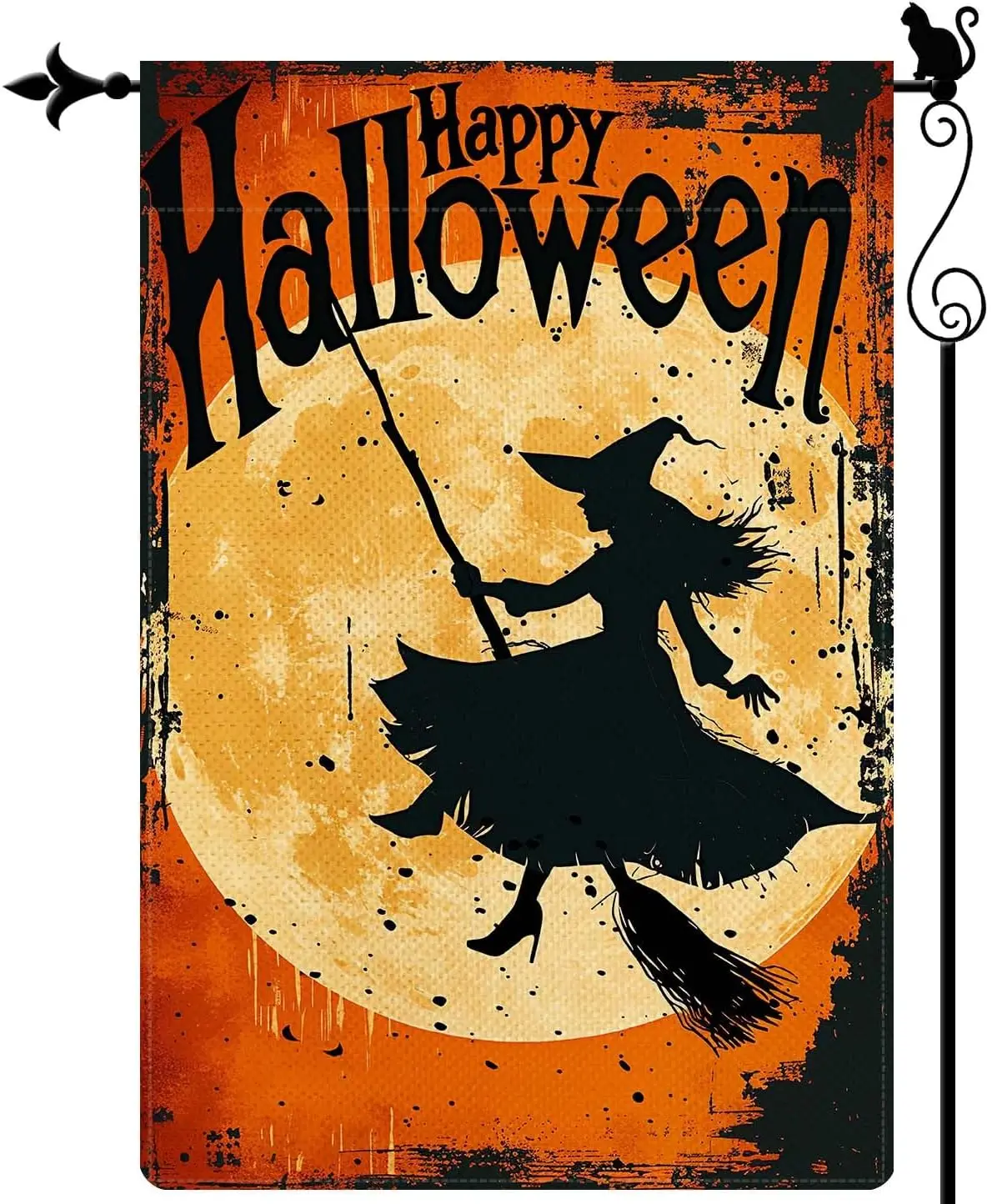 Gormcore Happy Halloween with Witch and Full Moon Garden Flag Vertical Double Sided Garden Flag Seasonal Rustic Yard Lawn Outdoo