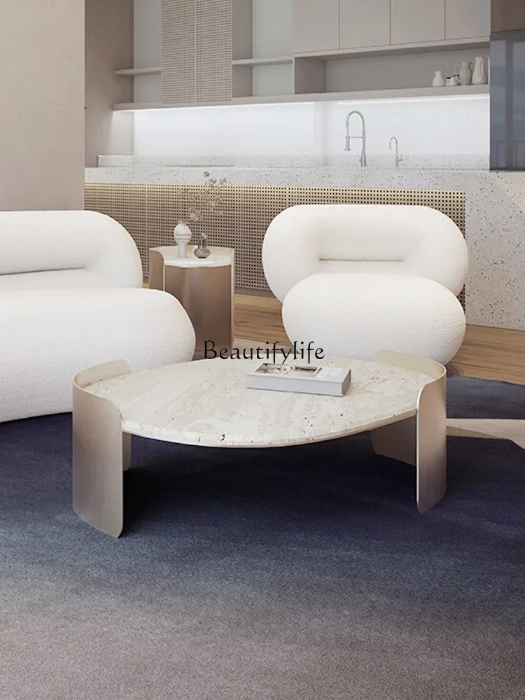 โต๊ะกาแฟหินอ่อนลายวินด์สไตล์มินิมอลแบบอิตาลี FG28 โต๊ะโซฟาห้องนั่งเล่นทันสมัยเรียบง่าย
