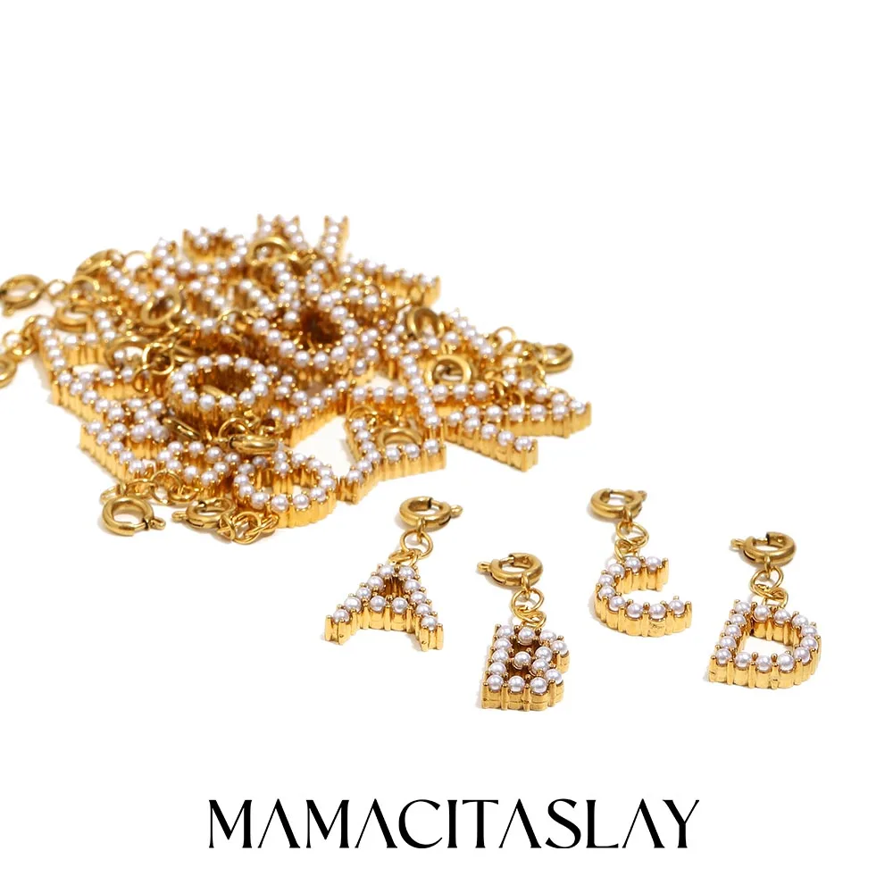 MamacitaSlay 316L perla de acero inoxidable 26 letras colgante Bikini dijes joyería DIY colgante impermeable joyería creativa para mujer