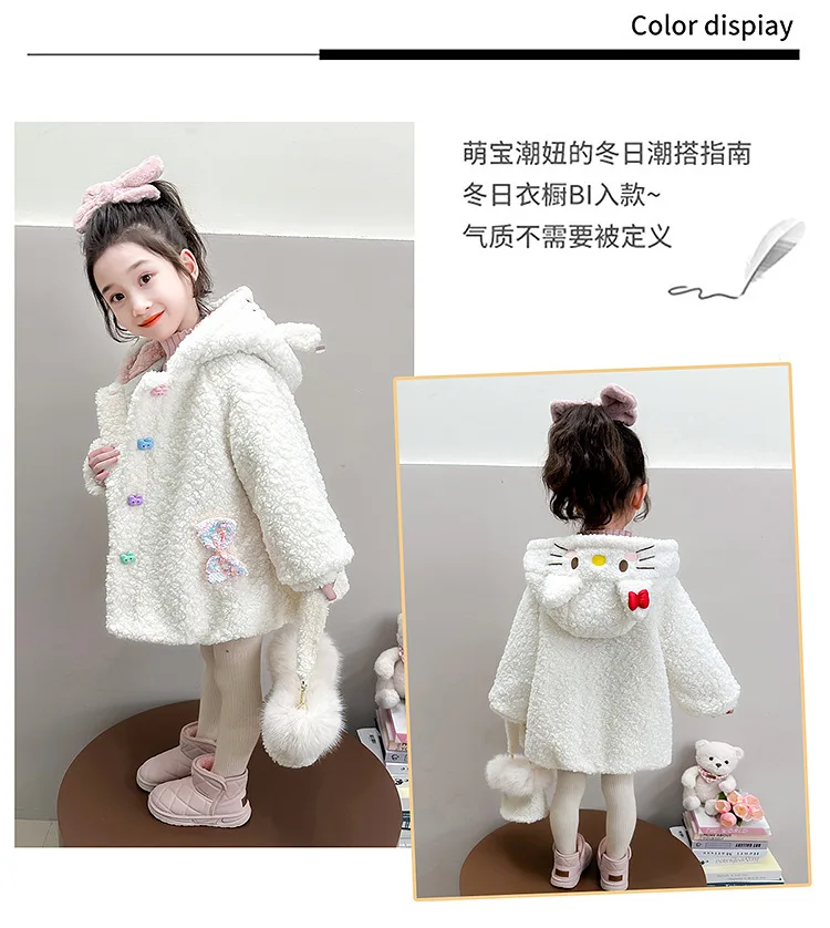 سانريو مرحبا كيتي فتاة معطف سترة الشتاء الكرتون البربرية الصوف كواليزيا الدفء الفتيات الهدايا Y2K معطف مقنع سترة قطيفة #4